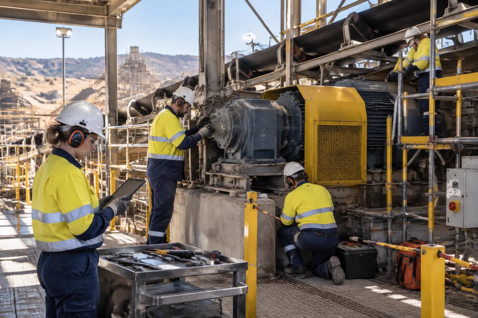 Maintenance crew working on processing plant equipment during a Cobar mine shutdown