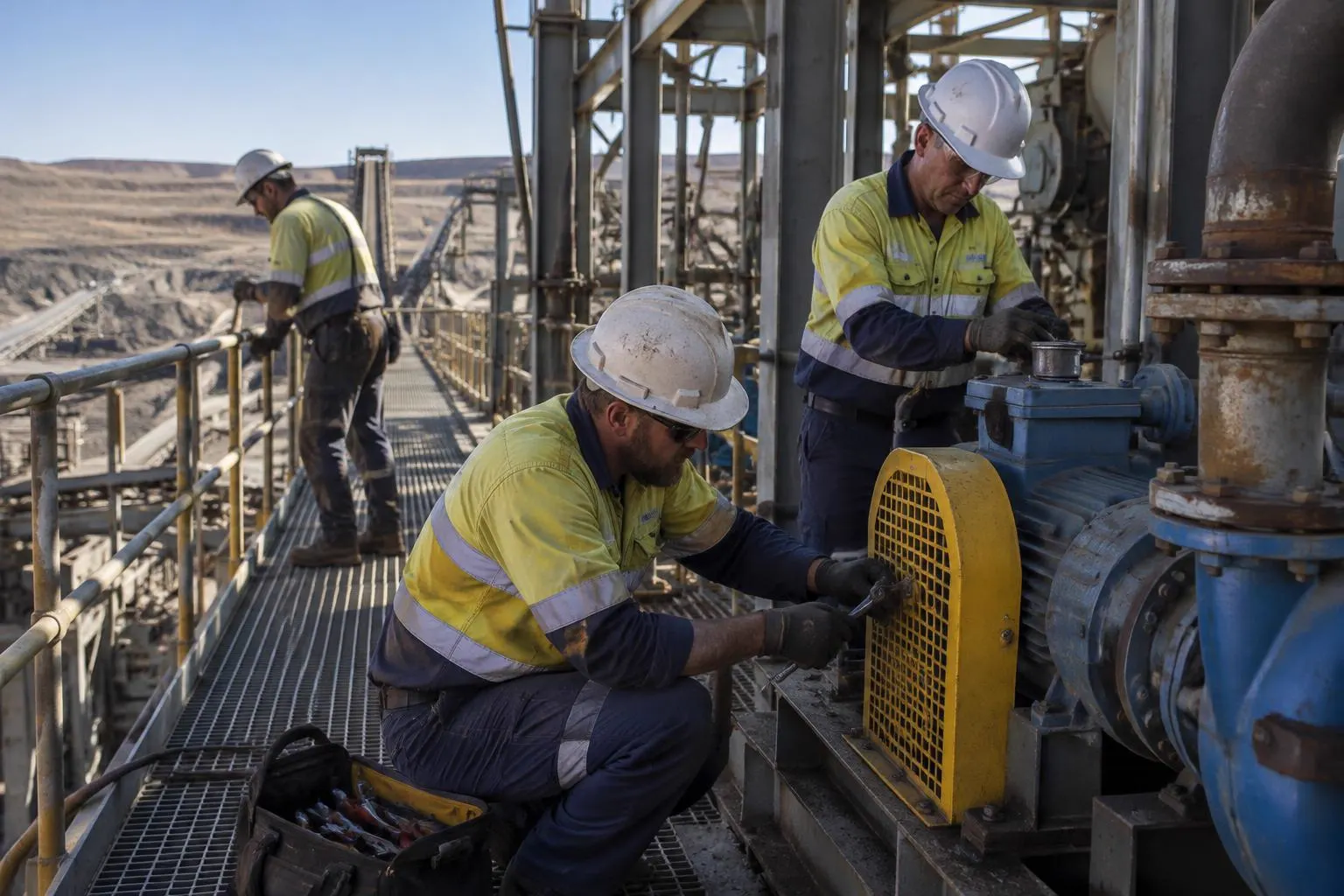 Labour hire fitters carrying out routine fixed plant maintenance at a Far West NSW mine